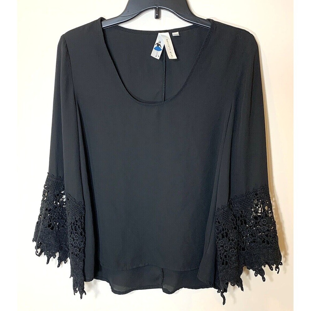Society Girl Blouse Womens XS Black Chiffon‎ Crochet Lace Goth Whimsigoth Fairy